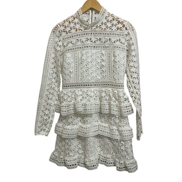 SELF PORTRAIT High Neck Star Lace Paneled Dress White size 8 - Picture 2 of 6